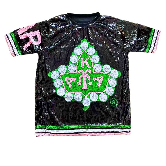 Wholesale AKA Sorority Black Ivy Leaf Sequin Jersey Shirt