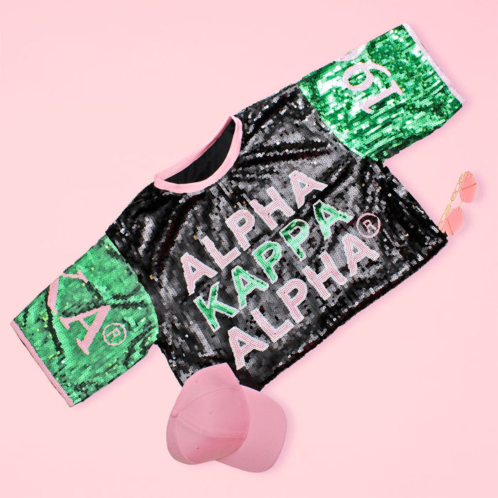 Wholesale Alpha Kappa Alpha Black Sequin Jersey Shirt