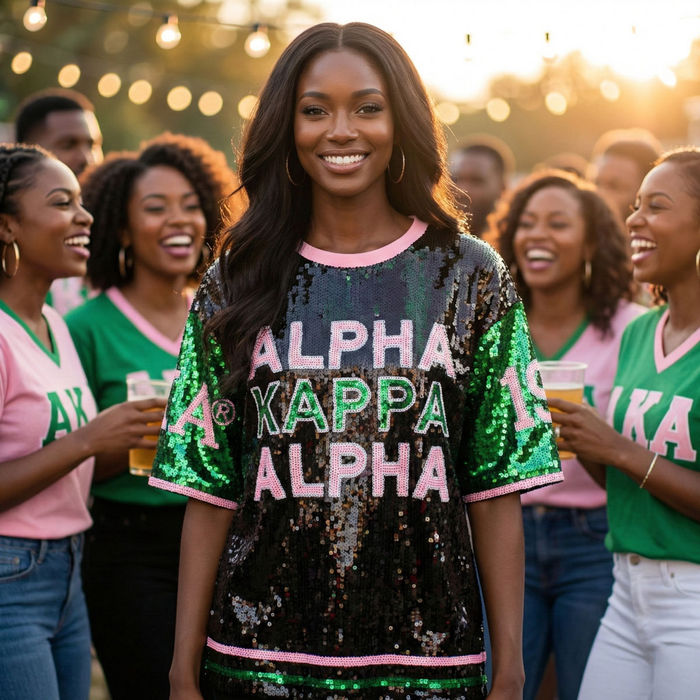 トップス ahs Wholesale Alpha Kappa Alpha Black Sequin Jersey Shirt