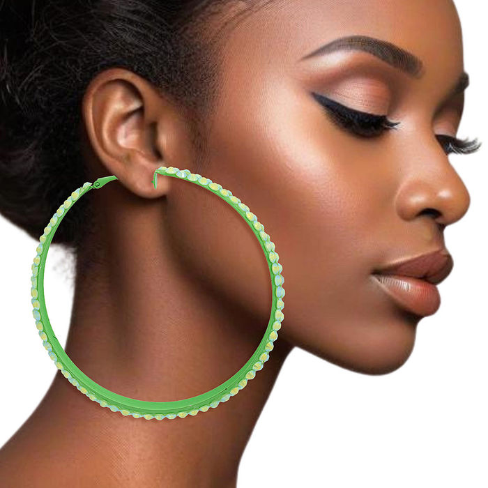 Wholesale Hoops Lime Green Metal Bling 80mm Earrings Women