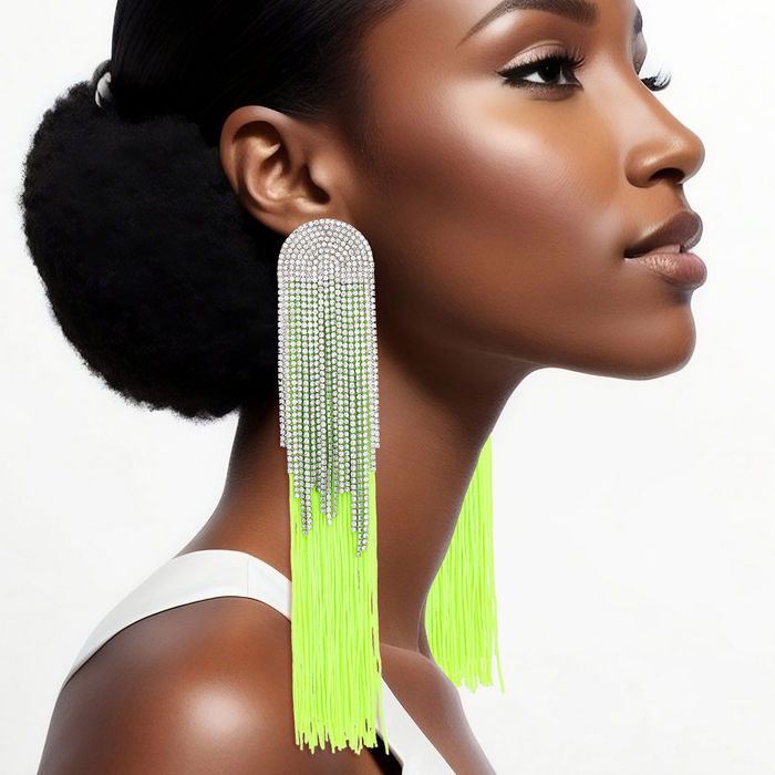Neon green tassel earrings shop