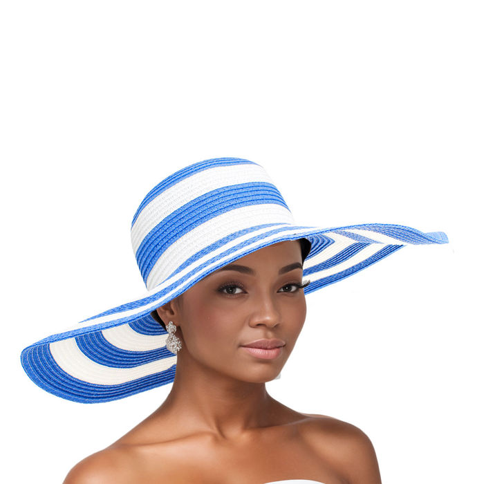 Wholesale ZPB Straw Hat Vogue Sorority Striped Wide Brim Hat