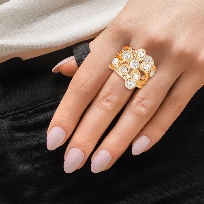 Wholesale Cocktail Ring Flower Gold Branch Stretch Women