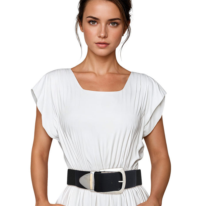 Wholesale Belt Black Wide Silver Buckle Stretch for Women