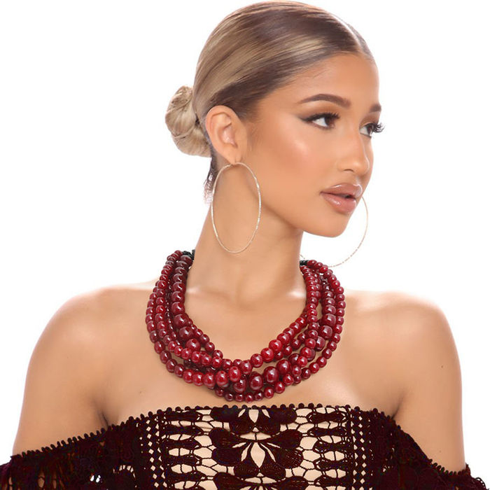 Burgundy bead necklace sales