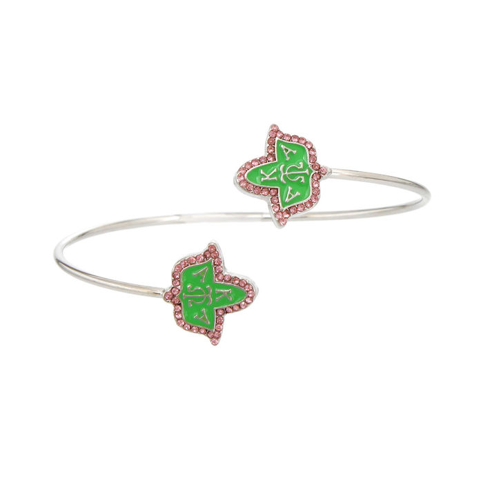 Wholesale AKA Sorority Pink Green Ivy Leaf Open Bangle
