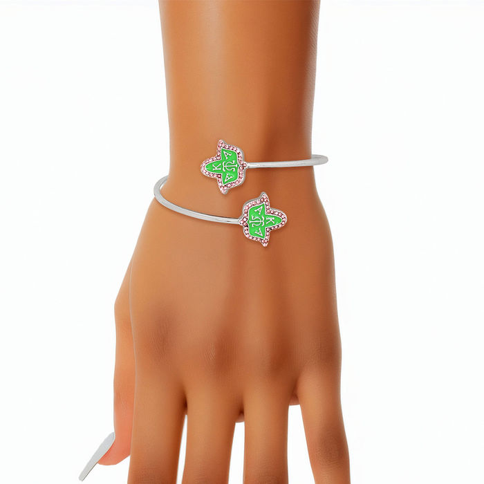 Wholesale AKA Sorority Pink Green Ivy Leaf Open Bangle