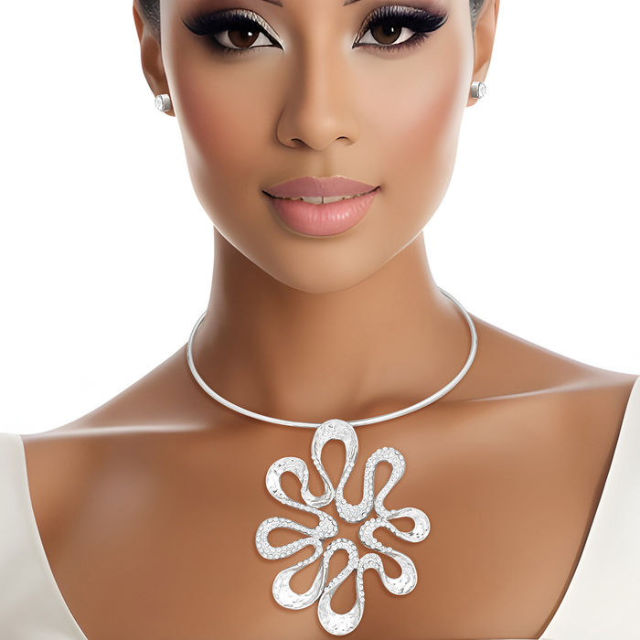 Wholesale Choker Silver Stone Swirled Pendant Set for Women
