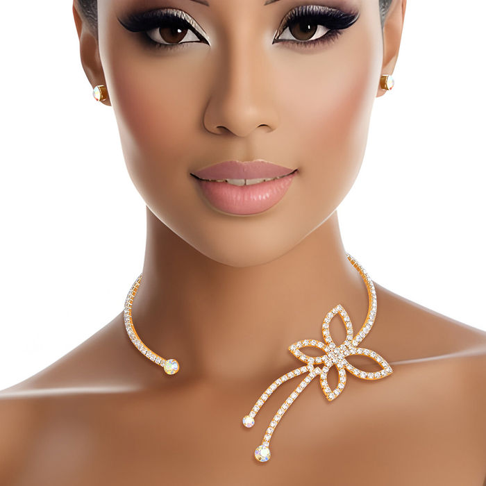 Wholesale Memory Wire Choker Gold Rhinestone Butterfly Set