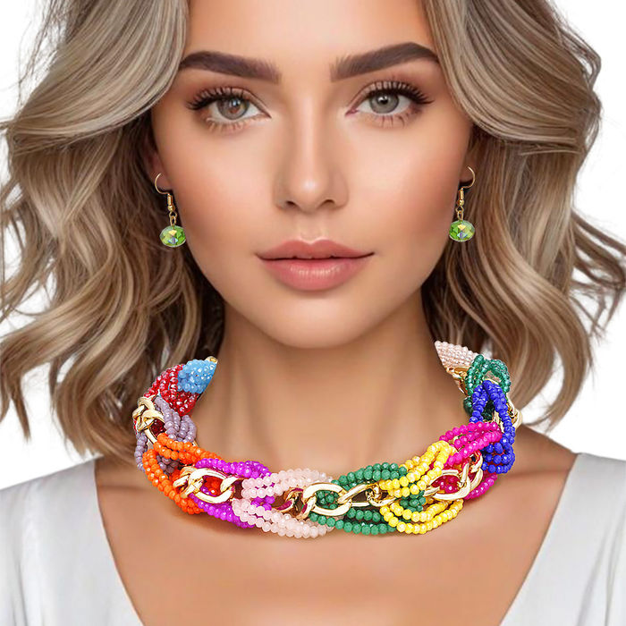 Wholesale Necklace Woven Multicolor Bead Chain Set for Women