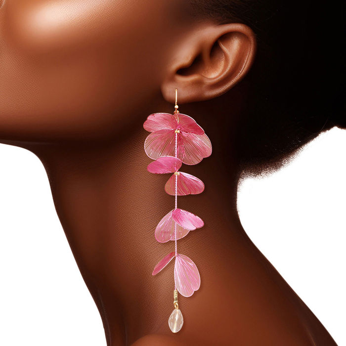 Wholesale Fish Hook Pink Filigree Petal Dangle Earrings