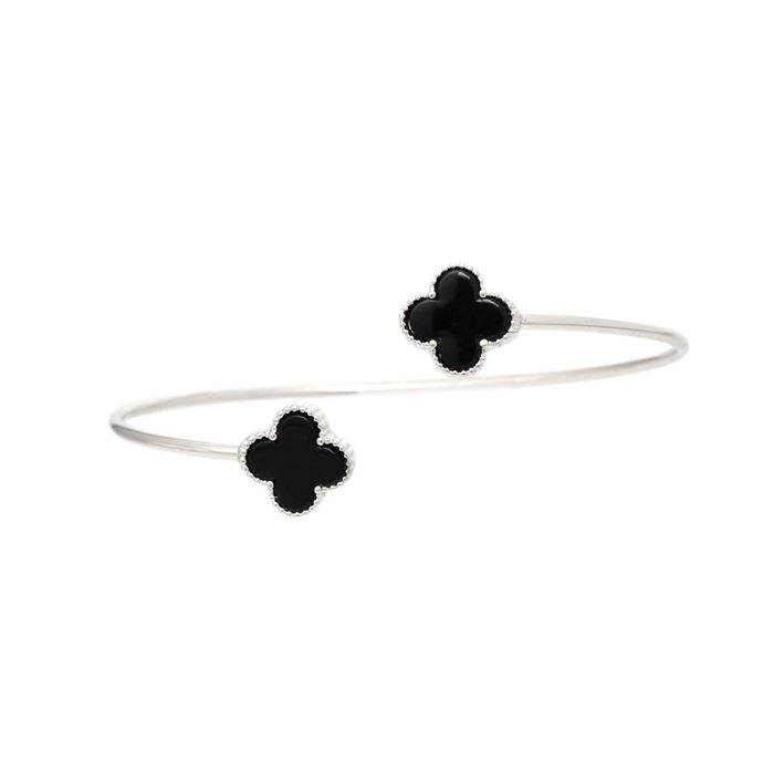 Wholesale Bangle Silver Black Clover Open Bracelet for Women