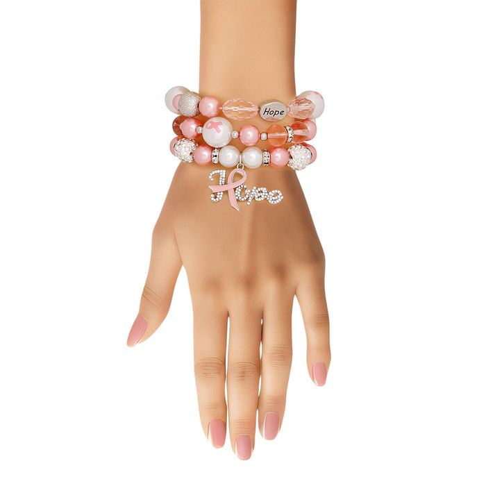 Wholesale Bracelets Light Pink Breast Cancer Hope Set Women