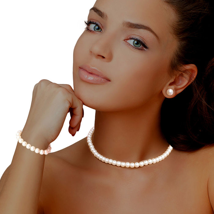 Wholesale Dozen Pack Cream 8mm Glass Pearl Sets for Women