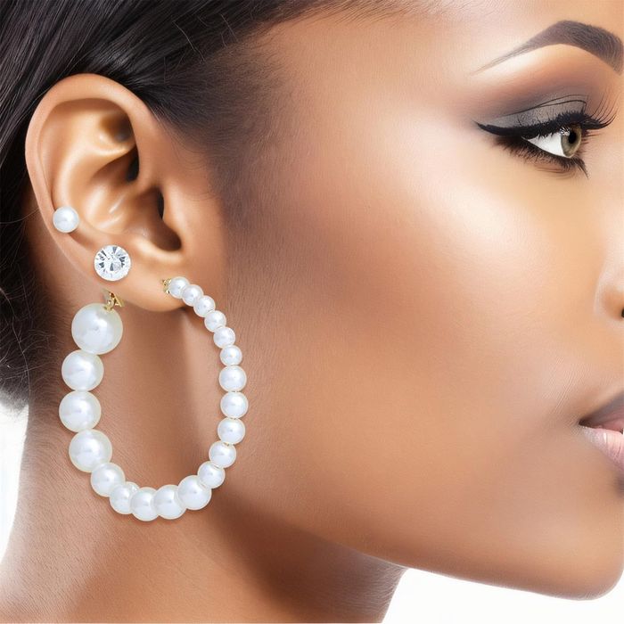 Wholesale Dozen Pack Graduated Pearl Hoop 3Pcs Earring Sets