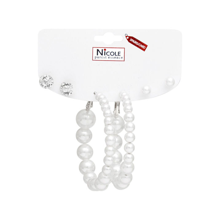 Wholesale Dozen Pack Graduated Pearl Hoop 3Pcs Earring Sets