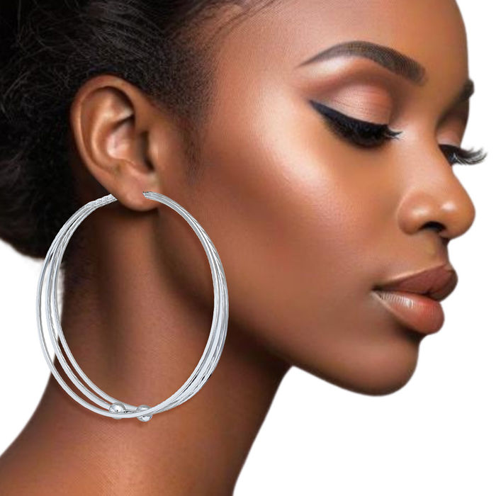Wholesale Dozen Pack Silver Triple Wire Wide Hoop Earrings