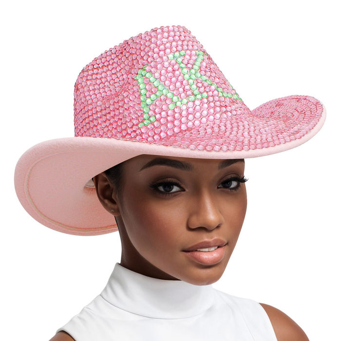 Wholesale AKA Sorority Pink Green Rhinestone Fedora Hat