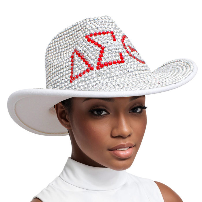 Wholesale DST Sorority Silver Red Rhinestone Fedora Hat