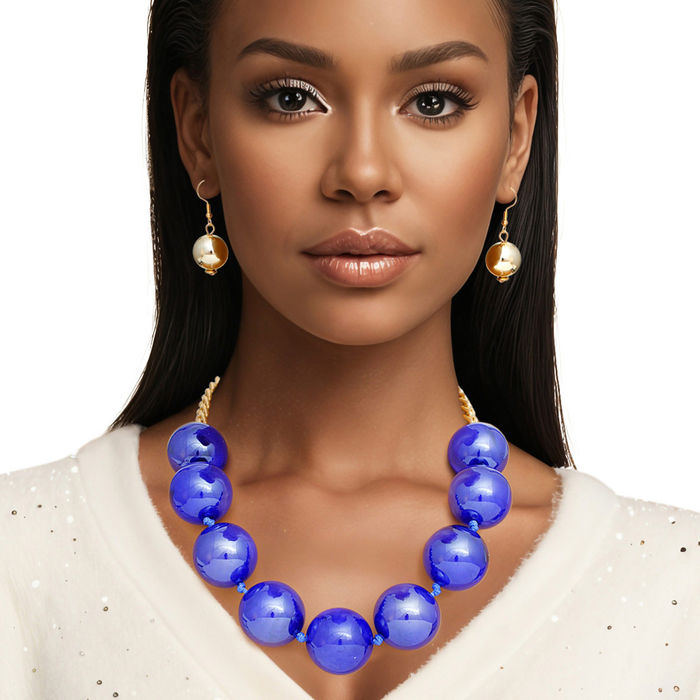 Wholesale Necklace Royal Blue Marble Jumbo Ball Bead Set