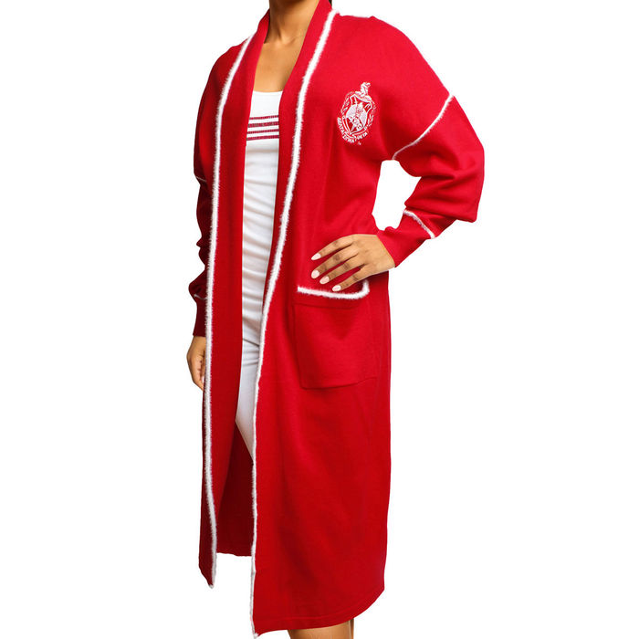 Long red sweater duster deals