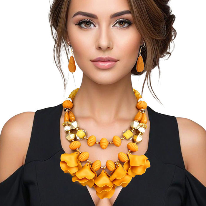 Wholesale Beaded Necklace Mustard Petals Layered Set Women