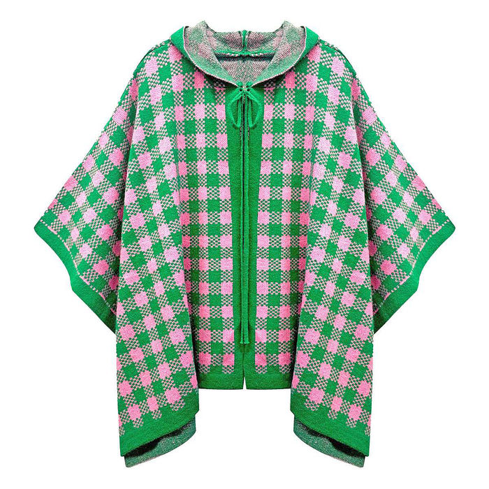 Wholesale AKA Sorority Checkered Knit Pink and Green Cape