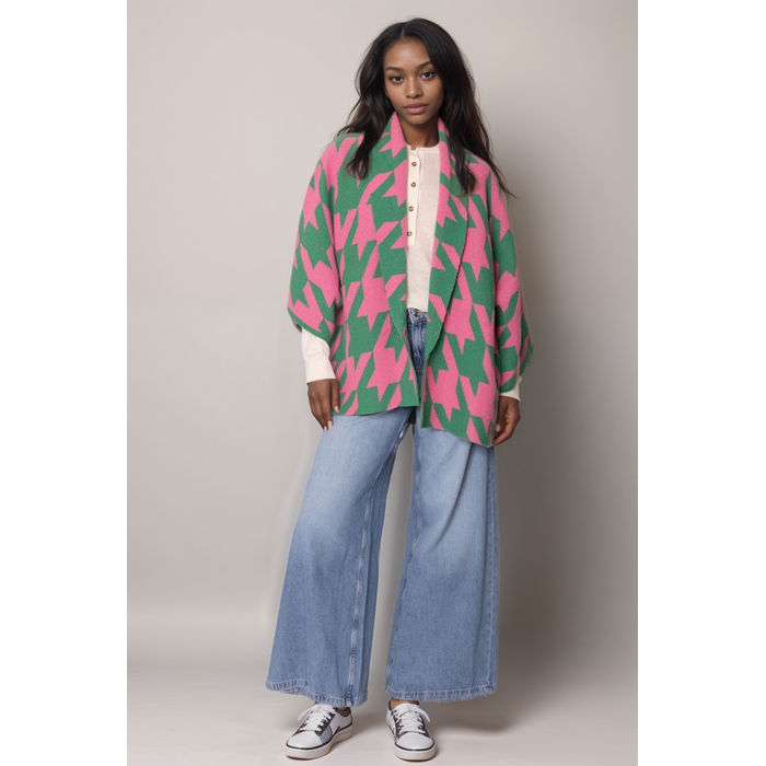 Wholesale AKA Sorority Houndstooth Knit Pink Green Cardigan