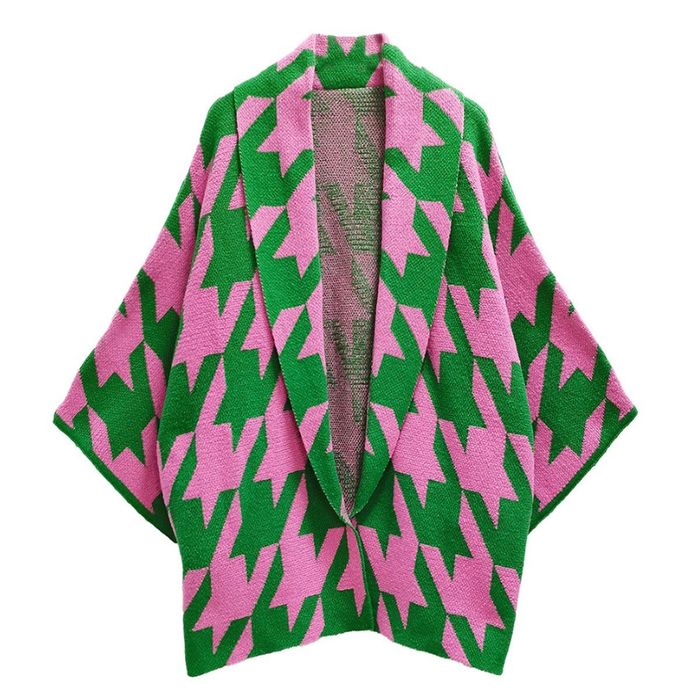 Wholesale AKA Sorority Houndstooth Knit Pink Green Cardigan