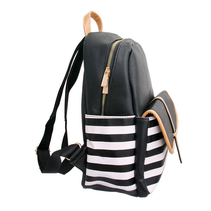 Black and white striped backpack top