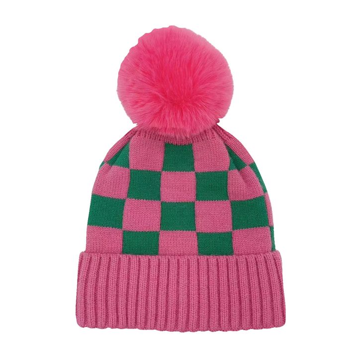 Wholesale AKA Sorority Checkered Beanie Pom Hat for Women