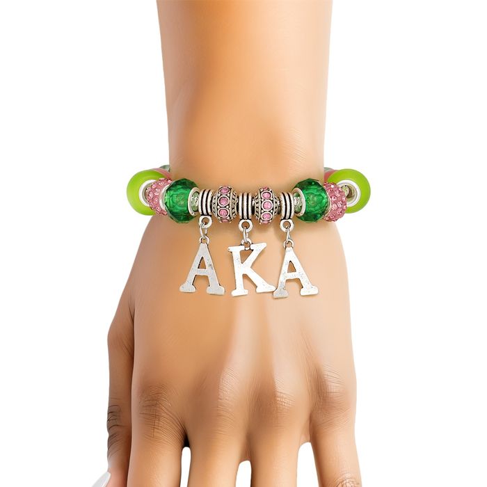 Wholesale AKA Sorority Rondelle Bead Letter Charm Bracelet