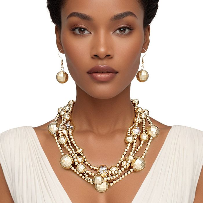 Wholesale Necklace Matte Gold Disco Ball Bead Set for Women