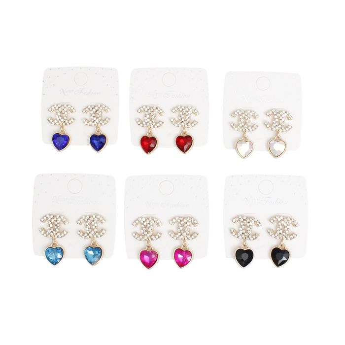 Wholesale Dozen Pack Bling CC Heart Drop Gold Earrings
