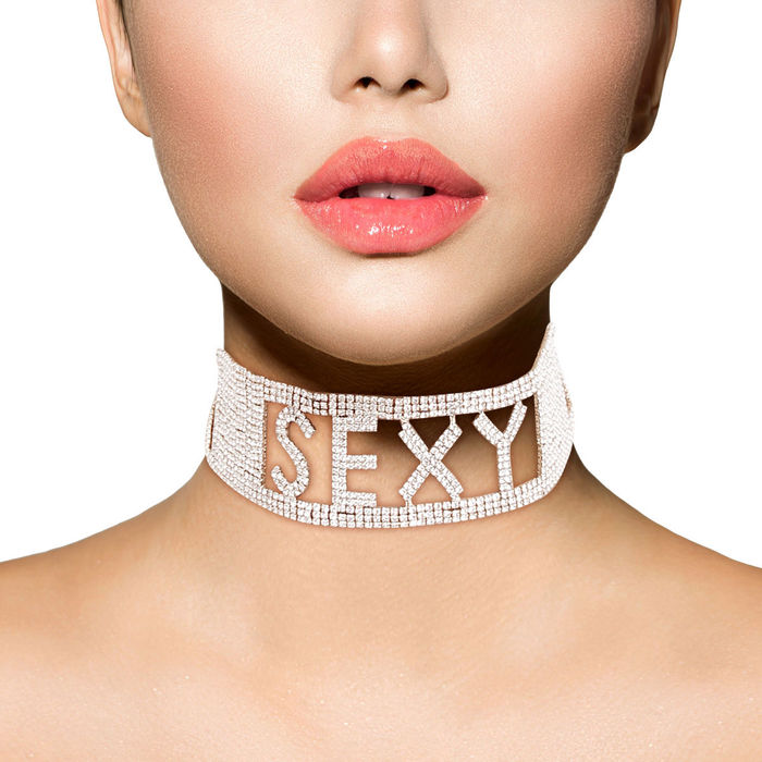 Silver rhinestone choker necklace top