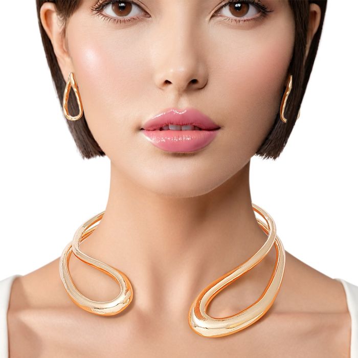 Wholesale Choker Rigid Looped Gold Metal Hinge Collar