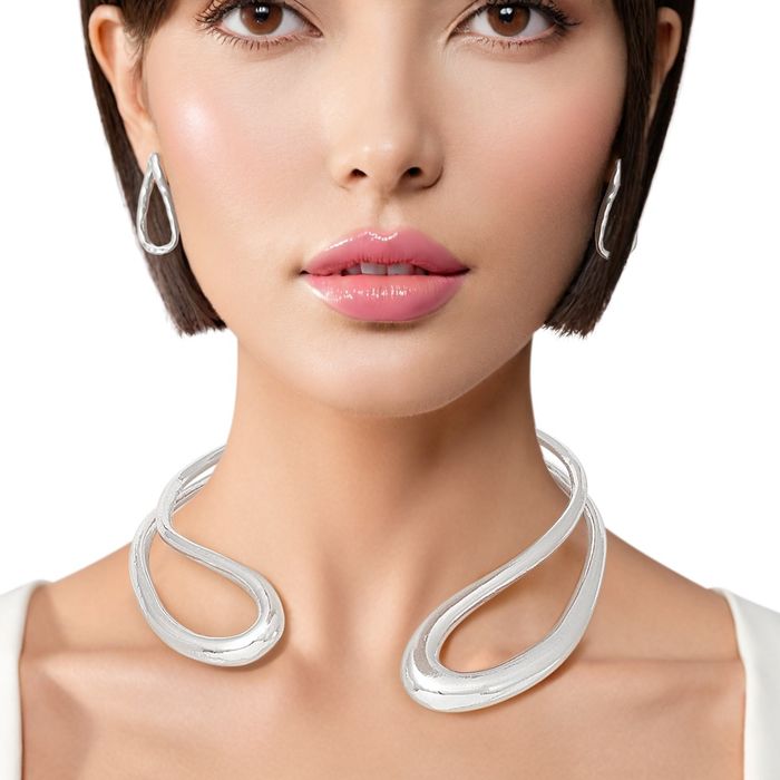 Wholesale Choker Rigid Looped Silver Metal Hinge Collar