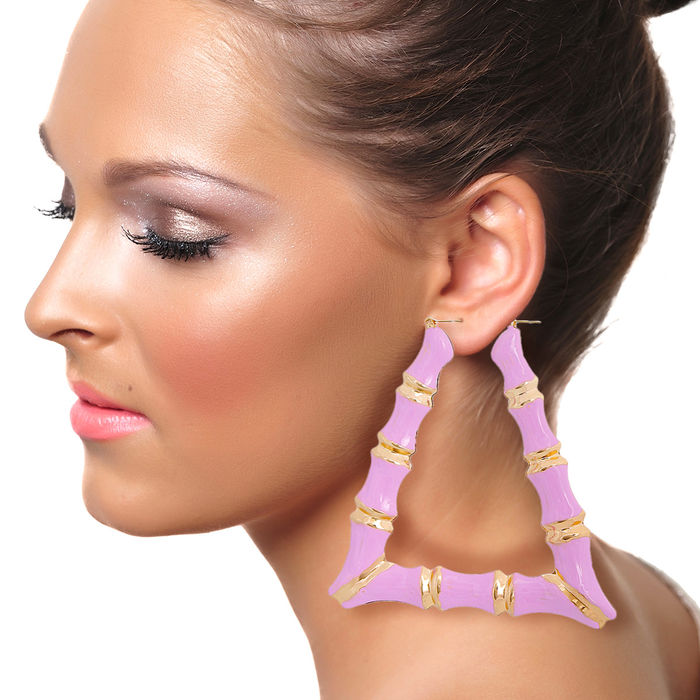 Silver Trapezoid Bamboo Hoops