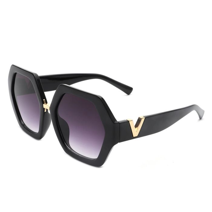 Wholesale Sunglasses Black Geometric Hexagon Oversized Women display picture 3