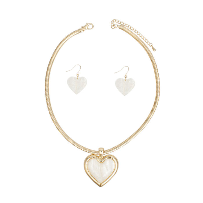 Wholesale Pendant Gold Omega Chain White Heart Set for Women