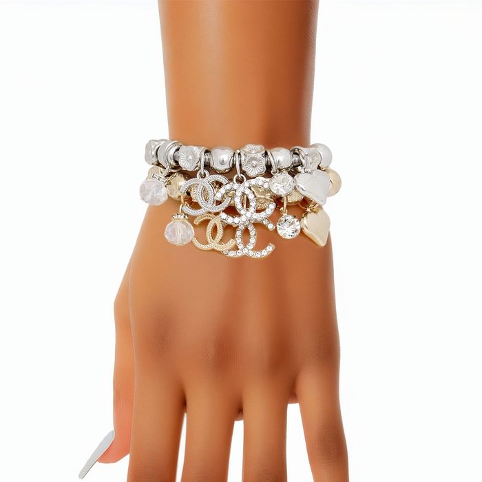 Wholesale Dozen Pack Double CC Charm Jump Coil Bracelets - Main Image