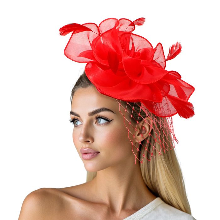 Vintage Red Floral Mesh Fascinator Hair Hat Fascinator Hats for Women 20s 50s Vintage Hat Floral Mesh  main image 4