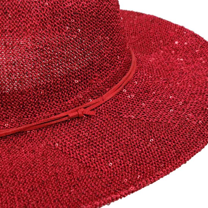 Cowboy Hat Red Sequin Embroidered Panama Hat Wholesale Cowboy Hat Red Sequin Embroidered Panama Hat main image 3