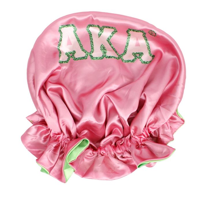 Wholesale AKA Sorority Pink Green Satin Sleep Bonnet Cap display picture 3