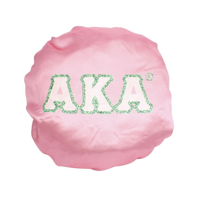 NWT: AKA Satin Cap - Green & Pink Wholesale AKA Sorority Pink Green Satin Sleep Bonnet Cap main image 2