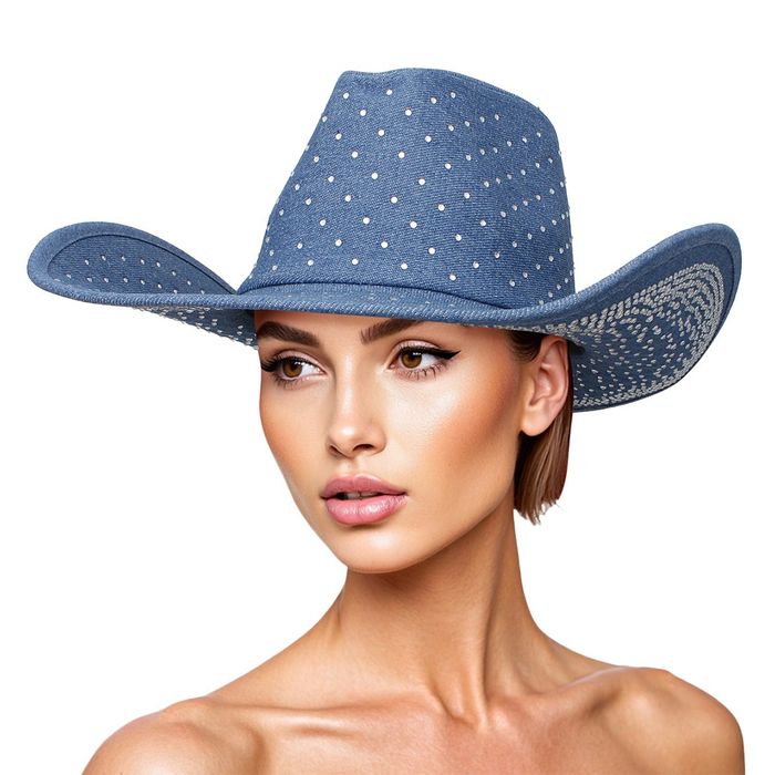 Denim Diva: The Rhinestone Rodeo Queen Hat Blue Denim Bling Queen Hat – Yes I main image 3