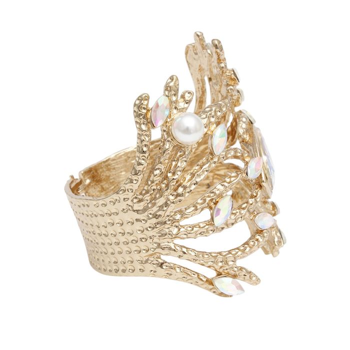 Wholesale Cuff Aurbo Gold Branched Crystal Pearl Bracelet