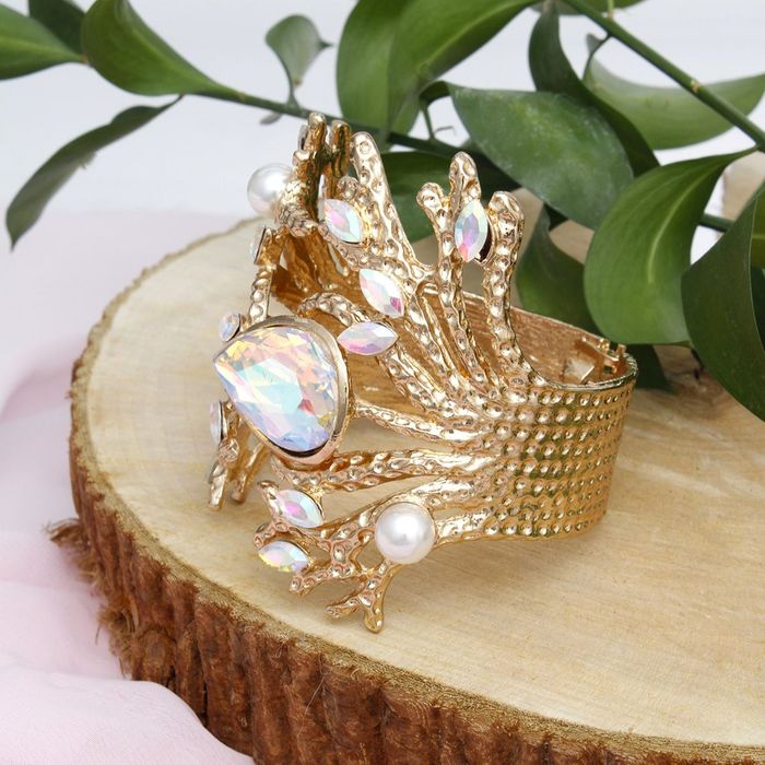 ブレスレット Gold Swarovski Crystal Pearl Cuff Bracelet 936341_alt1.jpg