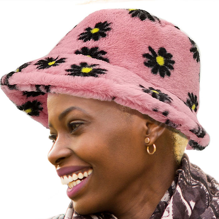 Fuzzy pink bucket hat best sale