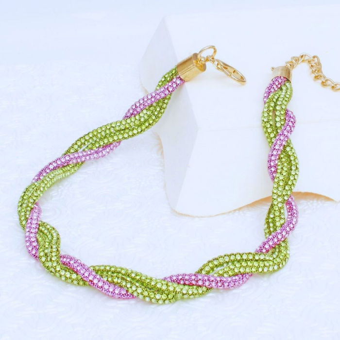 Wholesale AKA Vibrant Pink Green Twisted Tube Necklace